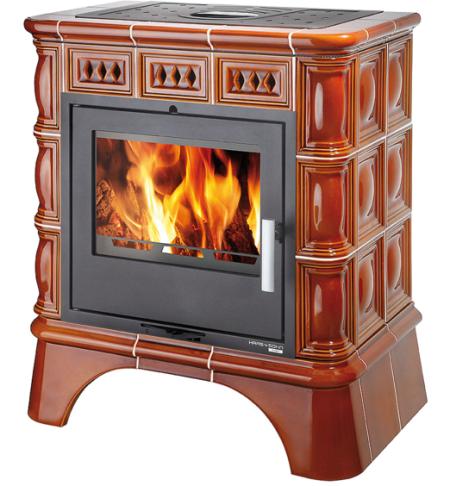 HAAS SOHN  kachlová kamna MATERA s výměníkem kachlový sokl+kachlový obklad medovník