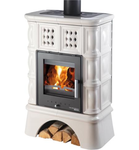 HAAS+SOHN TREVISO II s výměníkem, kachlový sokl, černá/kachle slonová kost