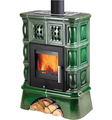 HAAS+SOHN TREVISO II s výměníkem, kachlový sokl, černá/zelená kachle