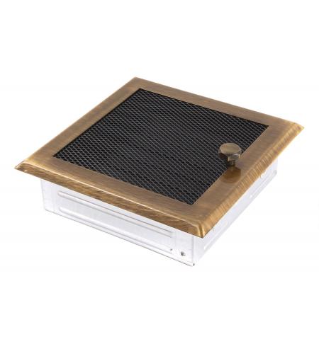 Krbová mřížka 16x16cm s žaluzií mosaz patina