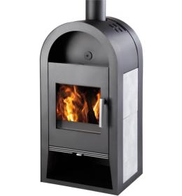 Krbová kamna HAAS SOHN NIVALA s výměníkem antracit, šedá dlažba, chromové kování