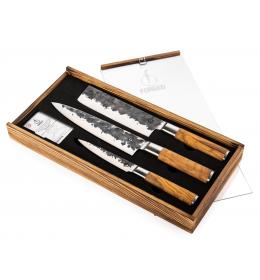 FORGED Olive - 3-dílná sada nožů: kuchařský nůž, japonský nůž na zeleninu, univerzální nůž