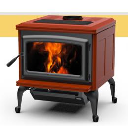 Kanadská kamna Pacific Energy SUMMIT CLASSIC cihlový smalt, černé dveře, černá mřížka, černé nožičky a popelníkový systém