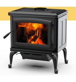 Kanadská kamna Pacific Energy VISTA CLASSIC černý smalt, černé dveře, černá mřížka, černé nožičky a popelníkový systém